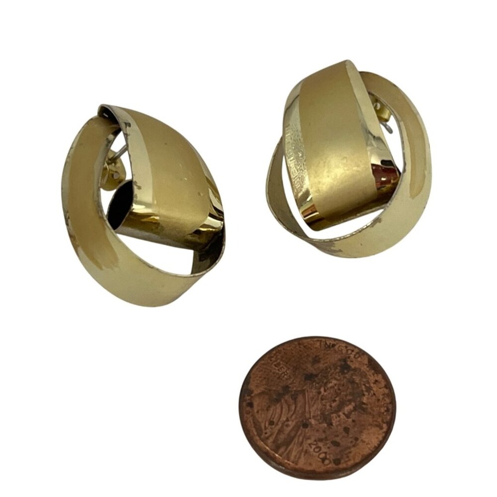Vintage Gold-Tone Twist Hoop Earrings  Oval Design A317